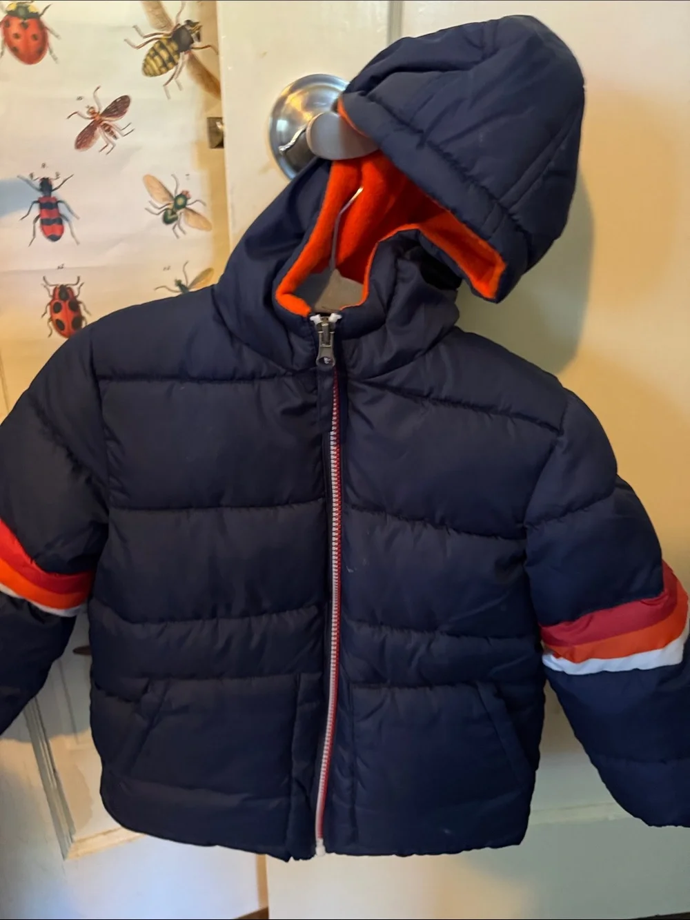 Children's Navy Puffer Jacket with Red Accent